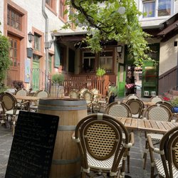 Goldene Krone - Outdoor seating with menu
