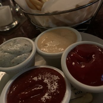 D4 Irish Pub & Cafe - Shoestring fries & sauce sampler: cucumber cayenne aioli (top) truffle aioli (left) Bloody Mary ketchup (bottom) & regular ketchup (right) - Irish Pub Near Me - Chicago, Illinois D4 Irish Pub & Cafe - Shoestring fries & sauce sampler: cucumber cayenne aioli (top) truffle aioli (left) Bloody Mary ketchup (bottom) & regular ketchup (right) - Irish Pub Near Me - Chicago, Illinois