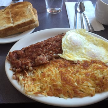 Lumberjack Cafe - Corned beef Hash and Eggs (over easy) with sourdough toast (not buttered) - Breakfast & Brunch Near Me - Big Bear City, California Lumberjack Cafe - Corned beef Hash and Eggs (over easy) with sourdough toast (not buttered) - Breakfast & Brunch Near Me - Big Bear City, California
