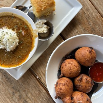Tiny Bubble Room - Gumbo (top) Hush Puppies (bottom) - Cocktail Bars Near Me - Portland, Oregon