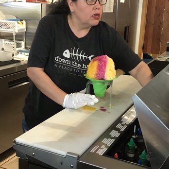 Breakwall Shave Ice - Orange-mango, dragonfruit, Lilikoi centre macademia nut ice cream - Shaved Ice Near Me - Lahaina, Hawaii