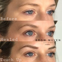 Brow Maven Artistry - Top - before, Middle - healed, Bottom - touch up