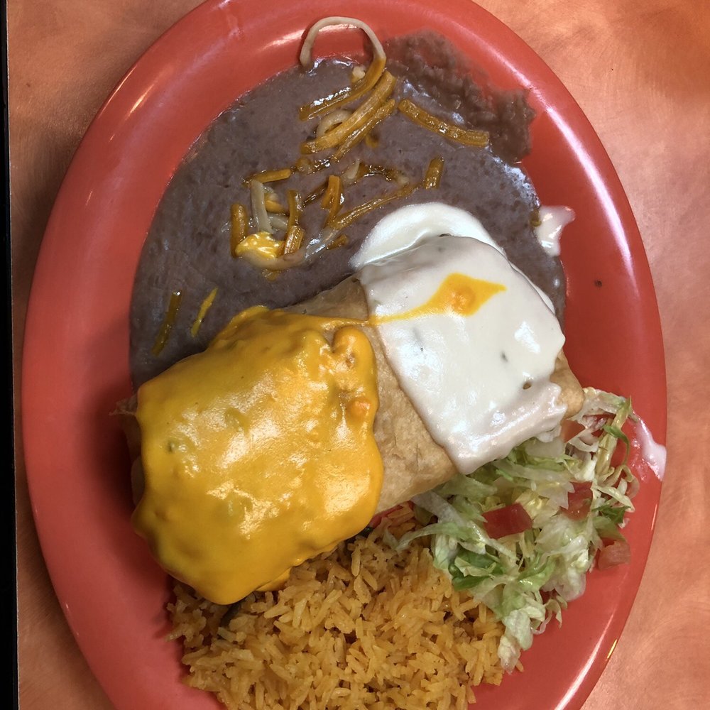 Chimichanga, beans, and rice Chimichanga, beans, and rice