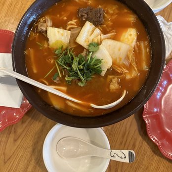 Yang's Kitchen - Beef noodle soup with hand noodles. $14.95 - Szechuan Near Me - Newcastle, Washington Yang's Kitchen - Beef noodle soup with hand noodles. $14.95 - Szechuan Near Me - Newcastle, Washington