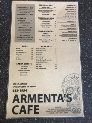 Menu photo 1 Armenta's Cafe San Angelo, TX
