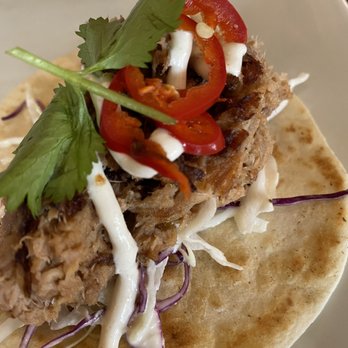 The Goat's Beard - Appetizer_ Pulled Pork Tacos portion of three tacos. - New American Near Me - Wayne, Pennsylvania The Goat's Beard - Appetizer_ Pulled Pork Tacos portion of three tacos. - New American Near Me - Wayne, Pennsylvania