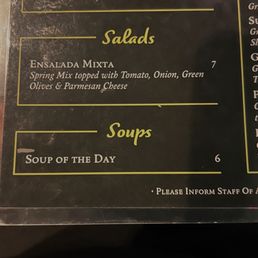 Menu is great!! Try Tostones Patria y Vida !! And of course the Cuban Mojito !! Menu is great!! Try Tostones Patria y Vida !! And of course the Cuban Mojito !!