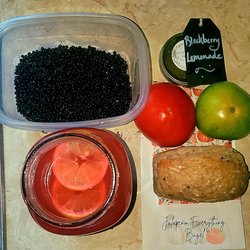 Antioch Urban Growers - My take-home today: Elderberries, Blackberry Lemonade, fresh tomatoes, Jalapeño Sourdough bread