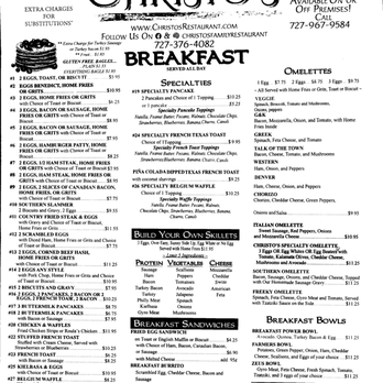 Christo's Family Restaurant - Menu side 1 - Breakfast & Brunch Near Me - Trinity, Florida Christo's Family Restaurant - Menu side 1 - Breakfast & Brunch Near Me - Trinity, Florida