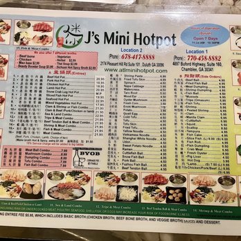 J's Mini Hot Pot - Menu as of November 2021. - Chinese Near Me - Duluth, Georgia