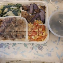 Tian Tian Xiang - Popcorn chicken. eggplant. minced meat. bok choy. eggs and tomato and soup.