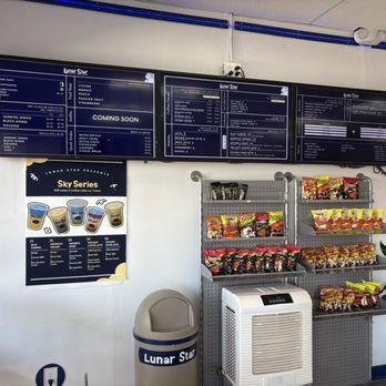 Lunar Star Tea Bar - Digital and physical menus, snack display, bar seating by wide glass windows - Coffee & Tea Near Me - Stanton, California Lunar Star Tea Bar - Digital and physical menus, snack display, bar seating by wide glass windows - Coffee & Tea Near Me - Stanton, California
