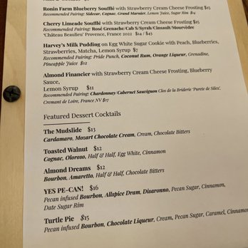Ronin - Dessert menu summer 2023 - New American Near Me - Bryan, Texas