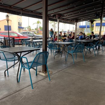 Sheldon's Service Station - Outside patio. Heat lamps to keep you warm and food to keep you fulll - Cafes Near Me - La Mesa, California