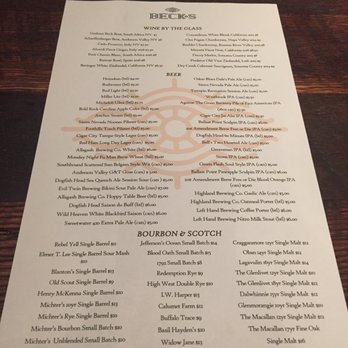 Becks - Wine by the glass, beer, and scotch/bourbon menu (wine by the bottle list also available, as well as a cocktail menu) - Seafood Near Me - Augusta, Georgia