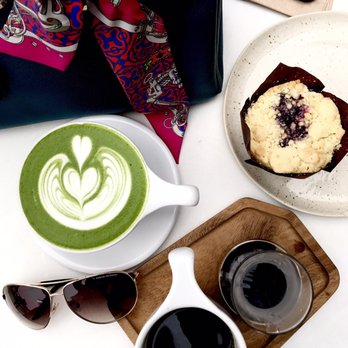 KIT Coffee - Matcha latte, a pour over, and blueberry muffin - Coffee & Tea Near Me - Newport Beach, California