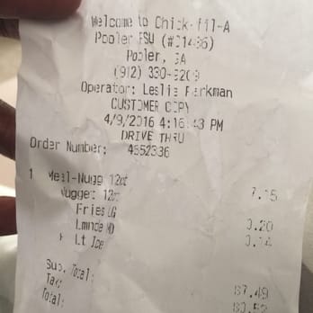 Chick-fil-A - My receipt - Fast Food Near Me - Pooler, Georgia
