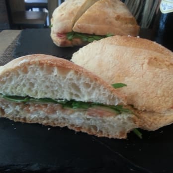 Escosazio - Panino Anco Marzio, a €6.50, con pane di Bonci, salmone affumicato, robiola, cetriolo marinato al lime e rughetta - Organic Stores Near Me - Rome, RM Escosazio - Panino Anco Marzio, a €6.50, con pane di Bonci, salmone affumicato, robiola, cetriolo marinato al lime e rughetta - Organic Stores Near Me - Rome, RM