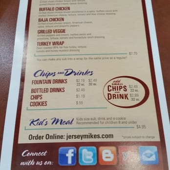 Jersey Mike's Subs - Back of menu.. - Sandwiches Near Me - Fresno, California Jersey Mike's Subs - Back of menu.. - Sandwiches Near Me - Fresno, California