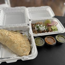 Tacos Nicole - Steak quesadilla with handmade corn tortilla, carnitas taco