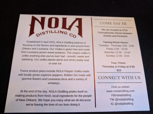 Menu photo 7 NOLA Distillery New Orleans, LA Menu photo 7 NOLA Distillery New Orleans, LA