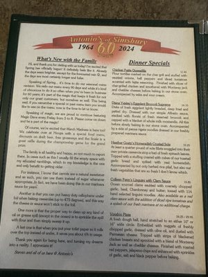 Menu photo 1 Antonio's Restaurant Simsbury, CT