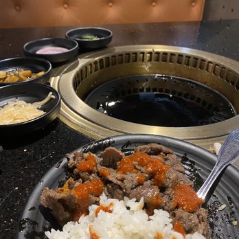 Stone Age Korean BBQ - a plate of rice, meat, and vegetables - Korean Near Me - Huntsville, Alabama Stone Age Korean BBQ - a plate of rice, meat, and vegetables - Korean Near Me - Huntsville, Alabama