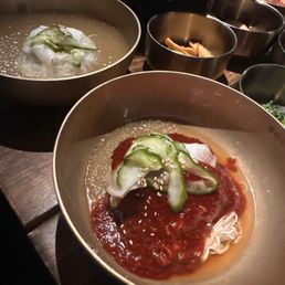 Left - cold noodles Right - spicy cold noodles (order this!!)