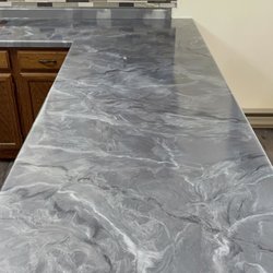Epoxy Gurus - Gray Marble Look, Epoxy Countertop Resurfacing over laminate with UV stable top coat