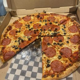 Pepperoni and black olives Pepperoni and black olives