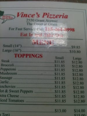 Menu photo 8 Vince's Pizzeria Philadelphia, PA Menu photo 8 Vince's Pizzeria Philadelphia, PA