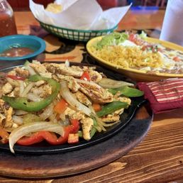 Fajita Mixta (Single), lunch portion with extra chicken for only $8 total. Authentic flavors!
