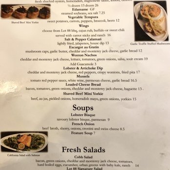Lot 88 - a menu for a restaurant - Steakhouses Near Me - North Bay, Ontario