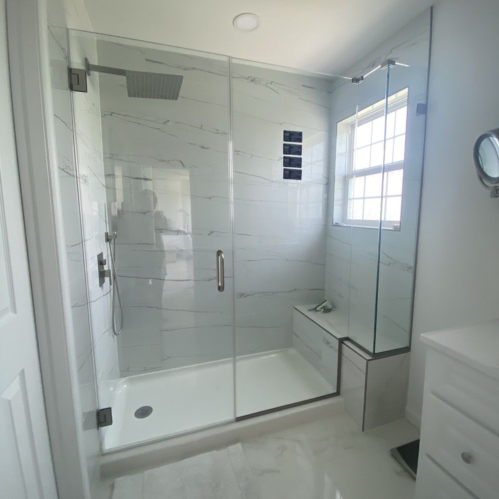 Custom shower door installed by ABE Glass