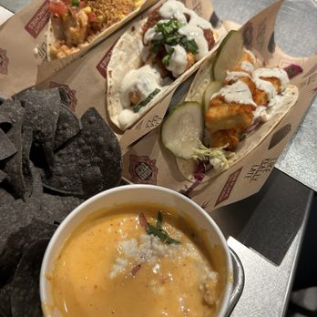 Velvet Taco - Fried Paneer, Beer Battered Cauliflower, Nashville Hot Tofu tacos, Red curry coconut queso - New American Near Me - Chicago, Illinois