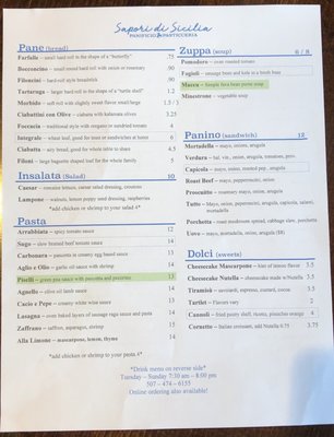 Menu photo 2 Sapori di Sicilia Winona, MN