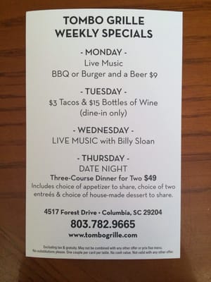 Menu photo 8 Tombo Grille Columbia, SC