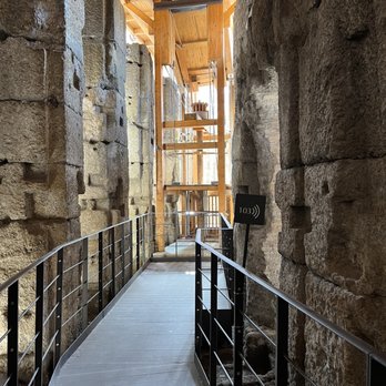 Colosseum - Interior of Colosseum with a replica elevator for raising people, animals, equipment, and props to the Colosseum stage. - Landmarks & Historical Buildings Near Me - Rome, RM