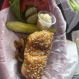 My husband and I split a burger and wings. Both were delicious and cooked to perfection. My husband and I split a burger and wings. Both were delicious and cooked to perfection.