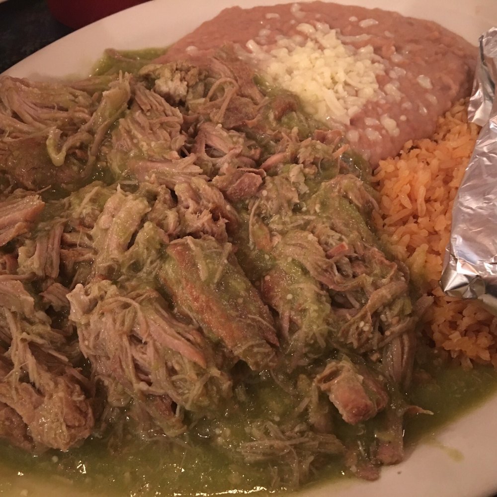 Pork Chili Verde with rice & beans and tortillas. Huge portion!