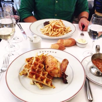Bouchon - Bougie chicken & waffles. He had the steak frites - French Near Me - Yountville, California
