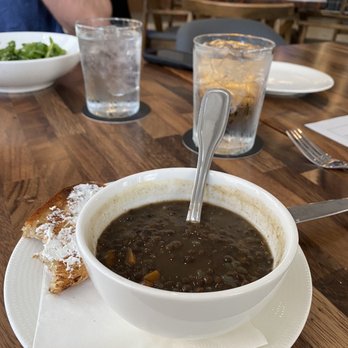The Nash - Lentil soup with side of toast cheese toast - New American Near Me - Houston, Texas