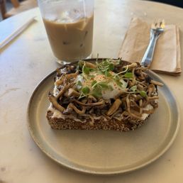 Iced vanilla latte Mushroom Toast