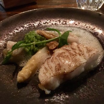John Dory Seafood restaurant - Course 5 - Cod with white asparagus, herbed barley and buerre blanc foam. - Seafood Near Me - Amsterdam, New Hampshire