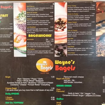 Wayne's Bagels - a menu on a brick wall - Bagels Near Me - Calgary, Alberta