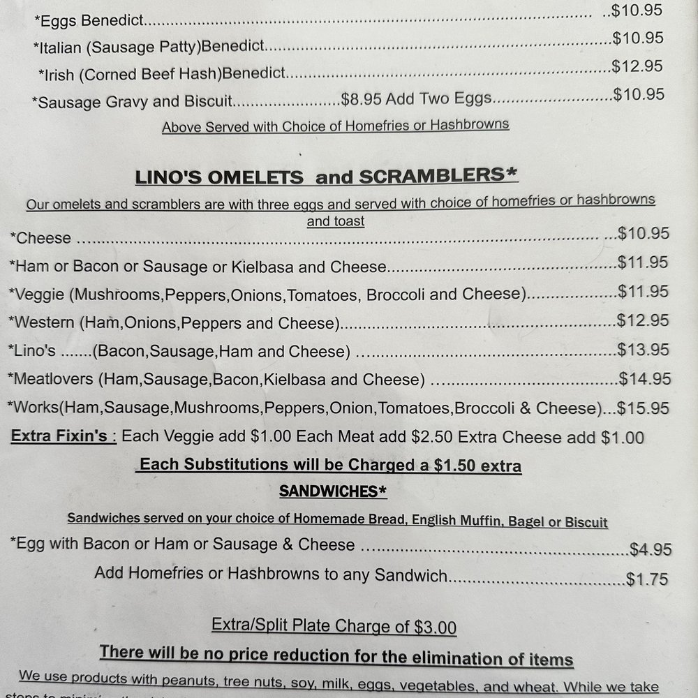 Lino's Restaurant - Menu 11/2022 - Breakfast & Brunch Near Me - Sanbornville, New Hampshire Lino's Restaurant - Menu 11/2022 - Breakfast & Brunch Near Me - Sanbornville, New Hampshire