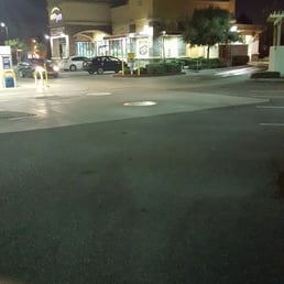 a gas station at night