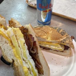 Bacon, egg and cheese on a roll and a Red Bull because I always need my wings! Bacon, egg and cheese on a roll and a Red Bull because I always need my wings!