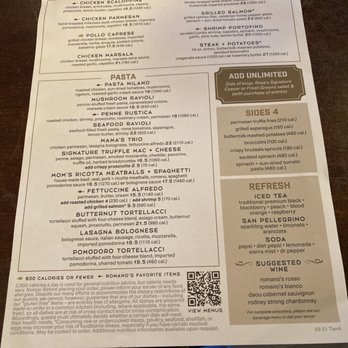 Romano's Macaroni Grill - Menu (back) - Italian Near Me - Westminster, Colorado Romano's Macaroni Grill - Menu (back) - Italian Near Me - Westminster, Colorado