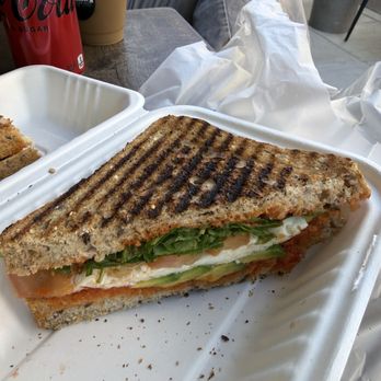 Ferrarini Cafe - Doesn't this look delicious ! A veggie Panini get one with smoked salmon you will not regret it !!! - Italian Near Me - Beverly Hills, California
